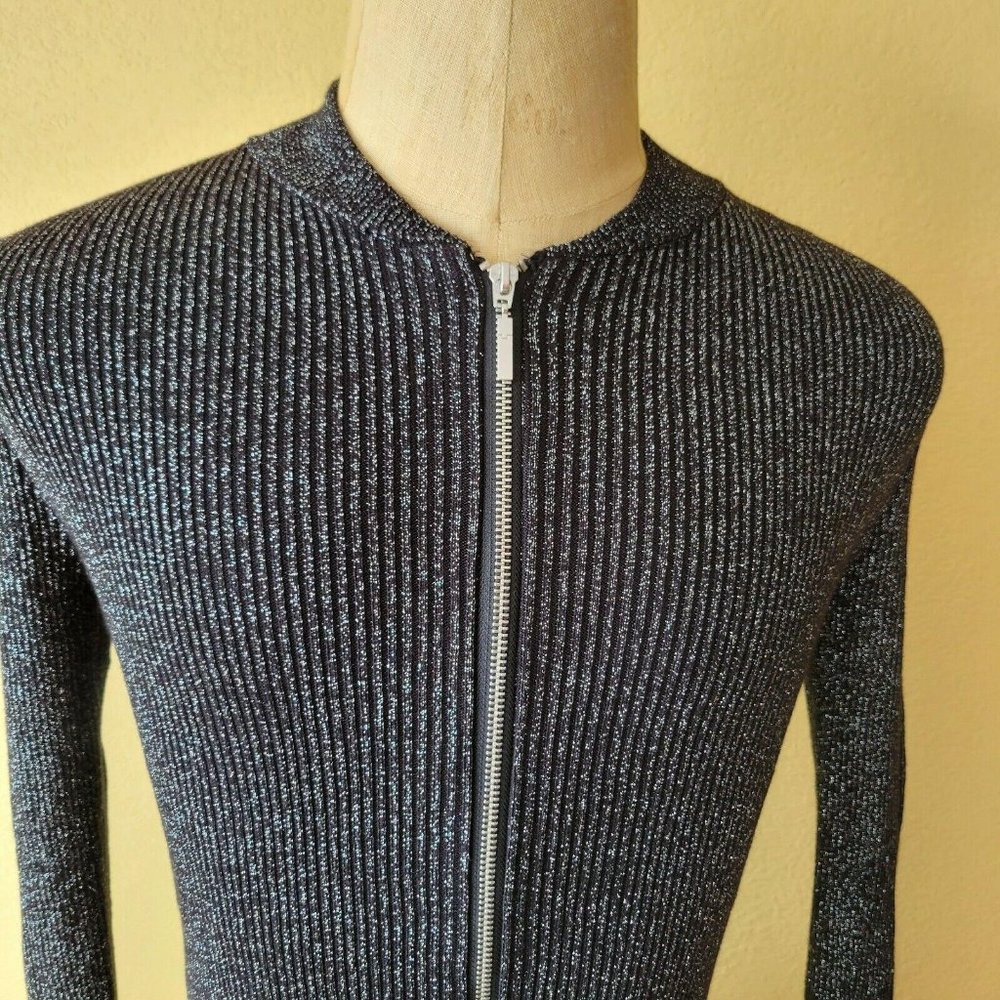 Men's INC Metallic Ribbed-Knit Full-Zip Cardigan. - Picture 3 of 5